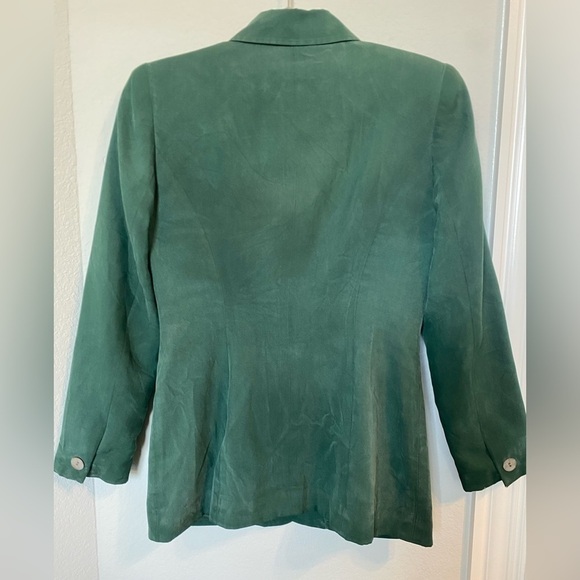 Jennifer Moore green silk blazer w/ shell button sz 2, 80s style women’s jacket - Picture 4 of 8